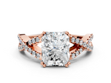 Rose gold Radiant Solitaire Twist Band with Pavé Setting and Four-Prong Setting_17