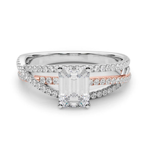 Rose gold Radiant Solitaire Twist Band with Pavé Setting and Four-Prong Setting