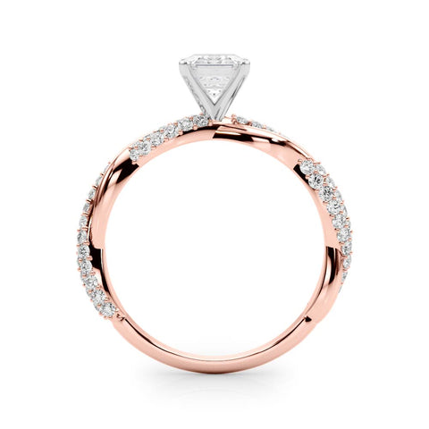Rose gold Radiant Solitaire Twist Band with Pave Prong Setting 1