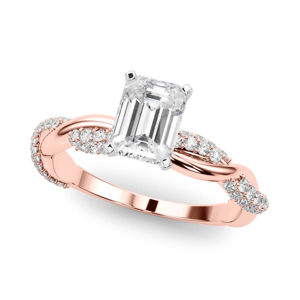 Rose gold Radiant Solitaire Twist Band with Pave Prong Setting 2