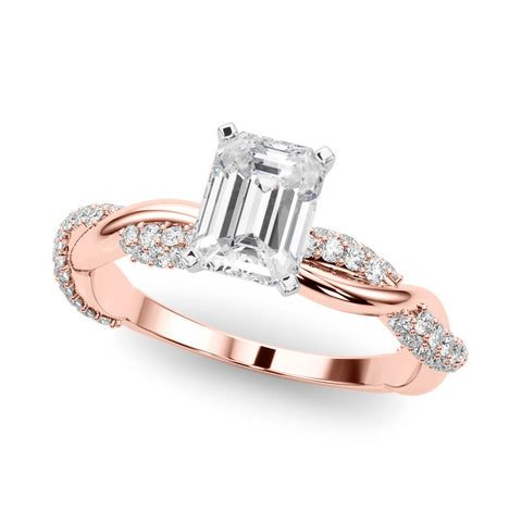 Rose gold Radiant Solitaire Twist Band with Pave Prong Setting 2