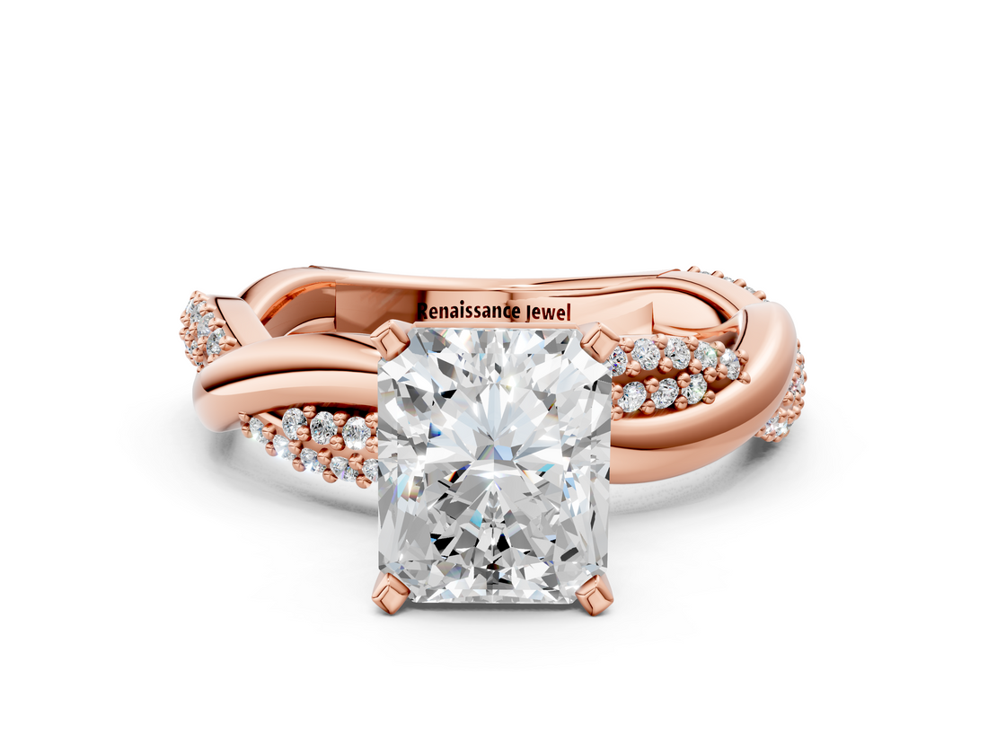 Rose gold Radiant Solitaire Twist Band with Pave Prong Setting_68