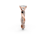 Rose gold Radiant Solitaire Twist Band with Pave Prong Setting_70