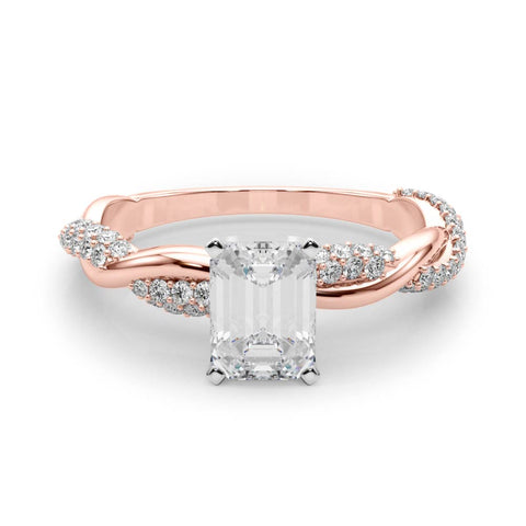 Rose gold Radiant Solitaire Twist Band with Pave Prong Setting