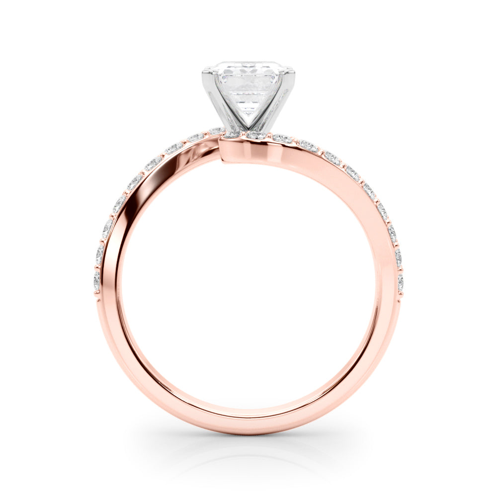 Rose gold Radiant Solitaire Twist Band with Pave Set Diamonds and Four-Prong Setting 1