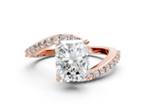Rose gold Radiant Solitaire Twist Band with Pave Set Diamonds and Four-Prong Setting_144