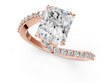 Rose gold Radiant Solitaire Twist Band with Pave Set Diamonds and Four-Prong Setting_145