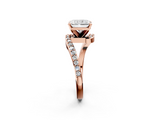Rose gold Radiant Solitaire Twist Band with Pave Set Diamonds and Four-Prong Setting_146