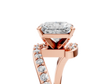 Rose gold Radiant Solitaire Twist Band with Pave Set Diamonds and Four-Prong Setting_149