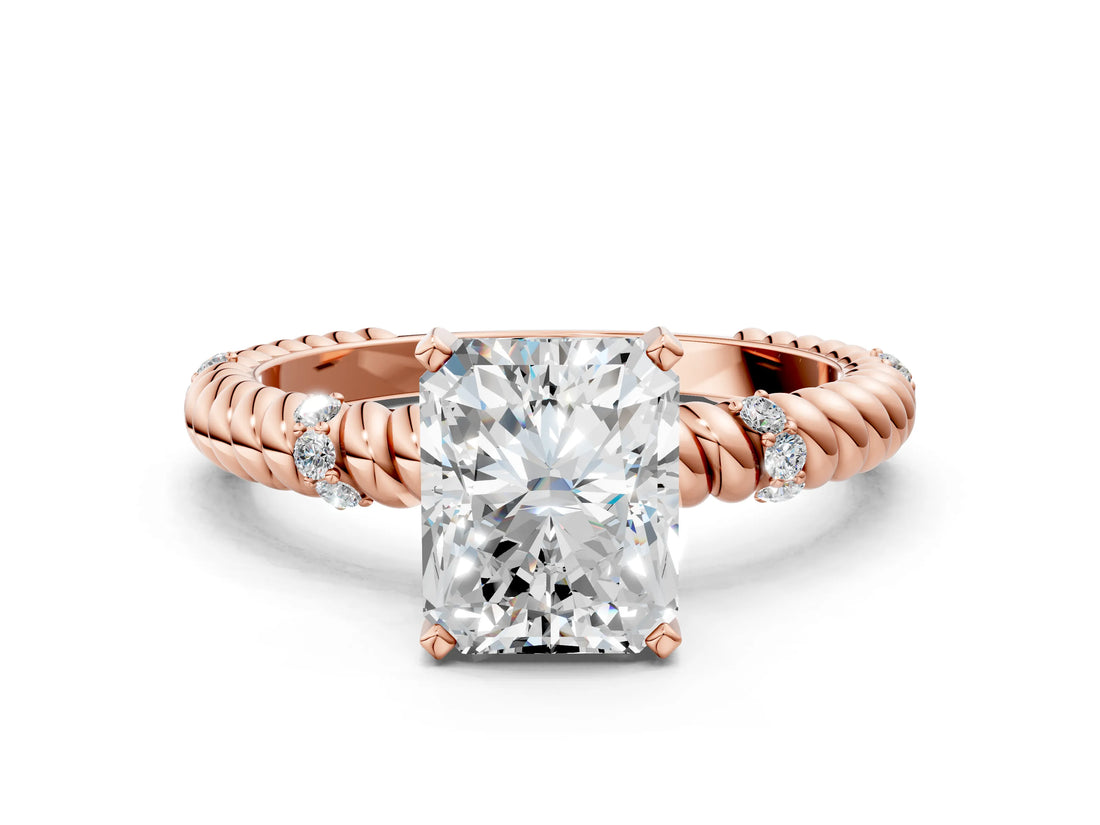 Rose gold Radiant Solitaire Twisted Band Prong Set Engagement Ring_67