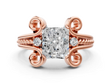 Rose gold Radiant Solitaire Twisted Band Scroll Prong Ring_3