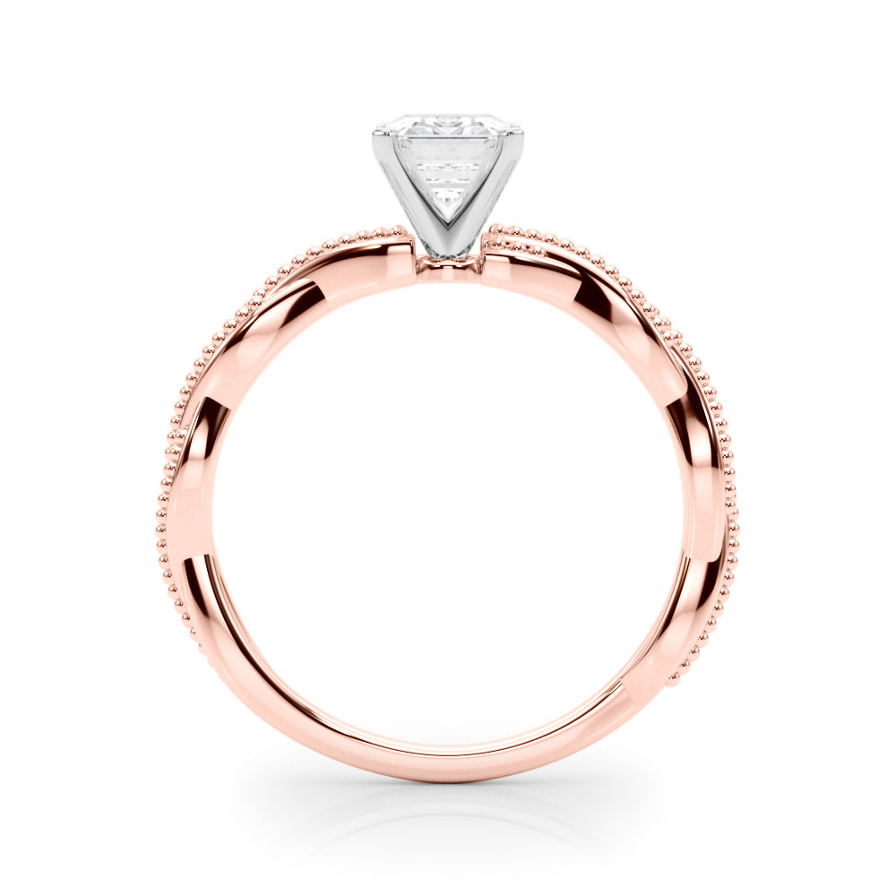 Rose gold Radiant Solitaire Twisted Band with Bead Prong Setting 1