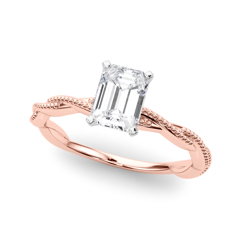 Rose gold Radiant Solitaire Twisted Band with Bead Prong Setting 2