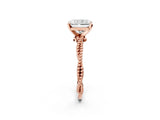 Rose gold Radiant Solitaire Twisted Band with Bead Prong Setting_382