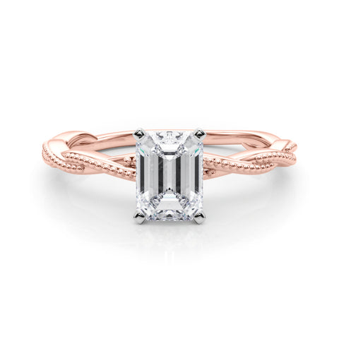 Rose gold Radiant Solitaire Twisted Band with Bead Prong Setting