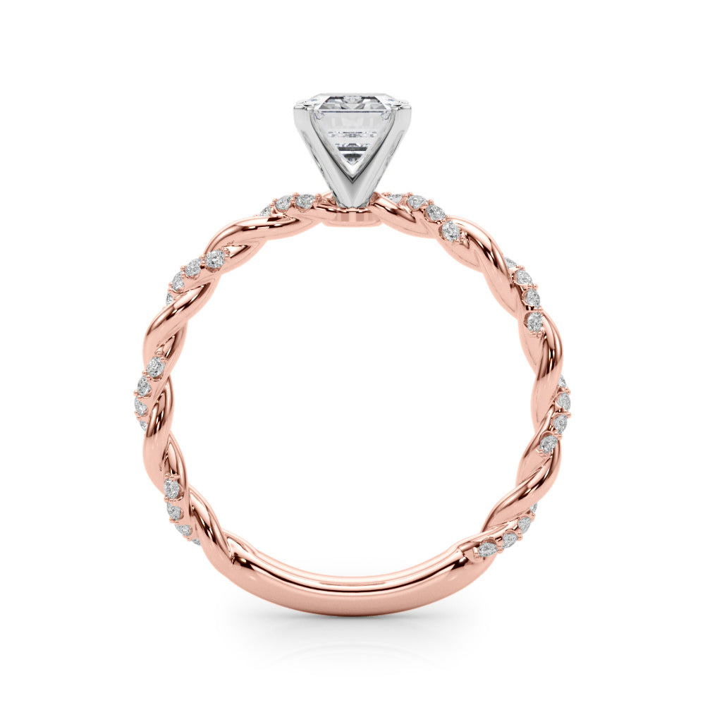 Rose gold Radiant Solitaire Twisted Band with Pavé Accents and Four-Prong Setting 1