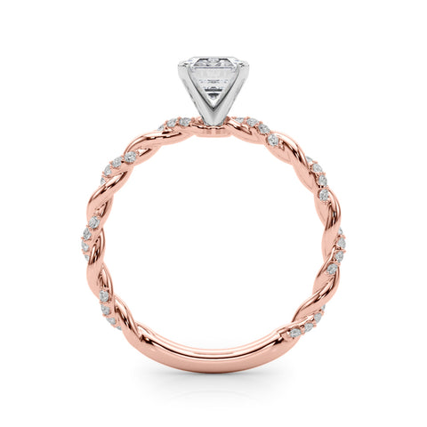 Rose gold Radiant Solitaire Twisted Band with Pavé Accents and Four-Prong Setting 1