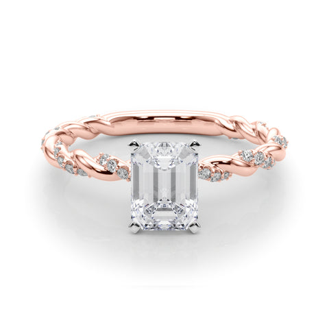Rose gold Radiant Solitaire Twisted Band with Pavé Accents and Four-Prong Setting