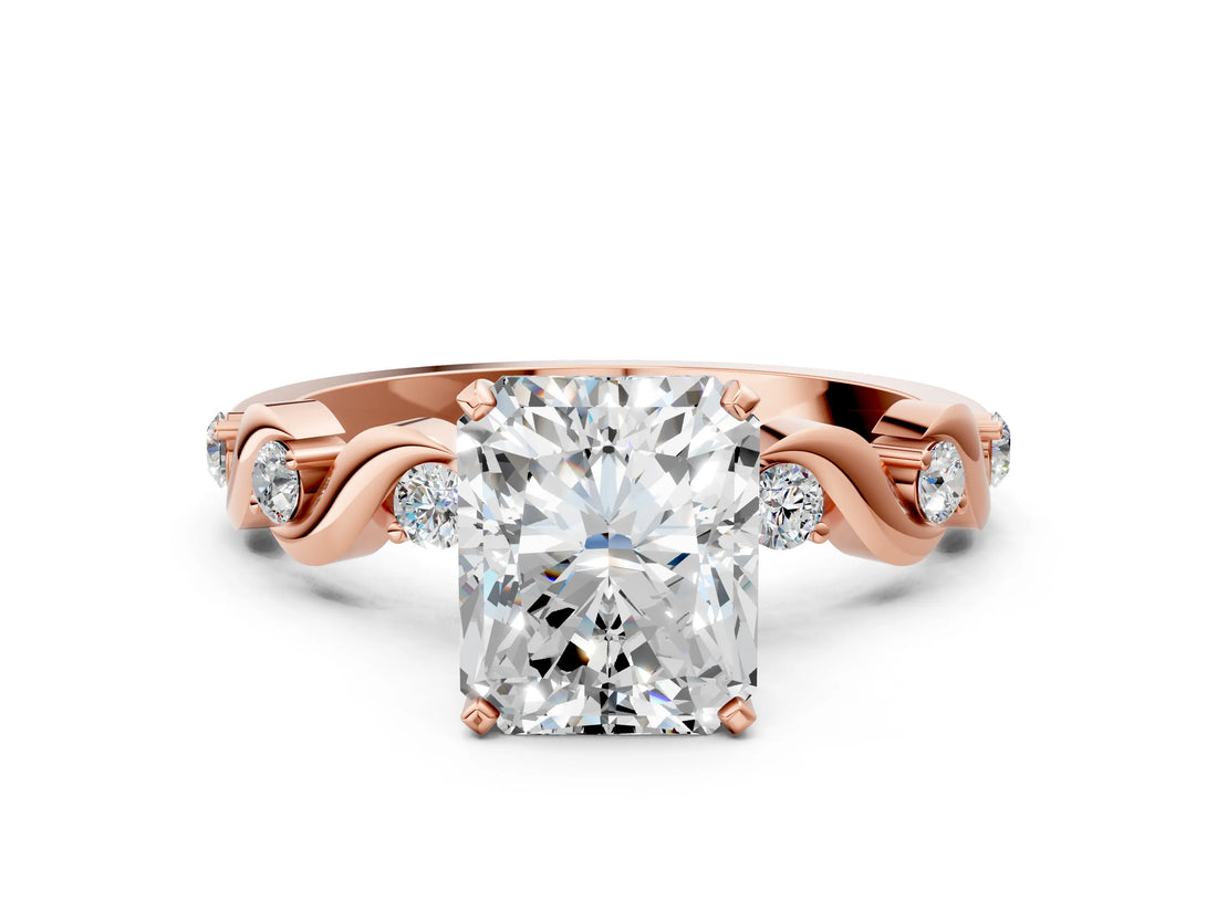 Rose gold Radiant Solitaire Twisted Band with Prong Setting