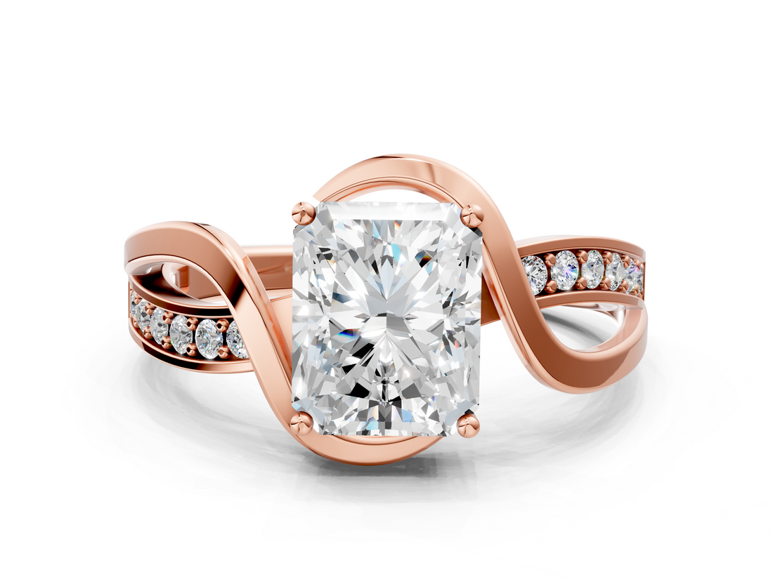 Rose gold Radiant Solitaire Twisted Band with Prong Setting_13