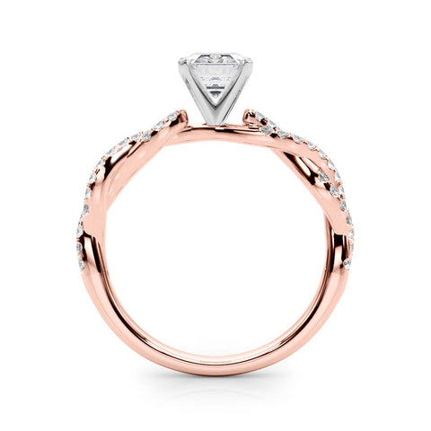 Rose gold Radiant Solitaire Twisted Pave Band with Four-Prong Setting 1