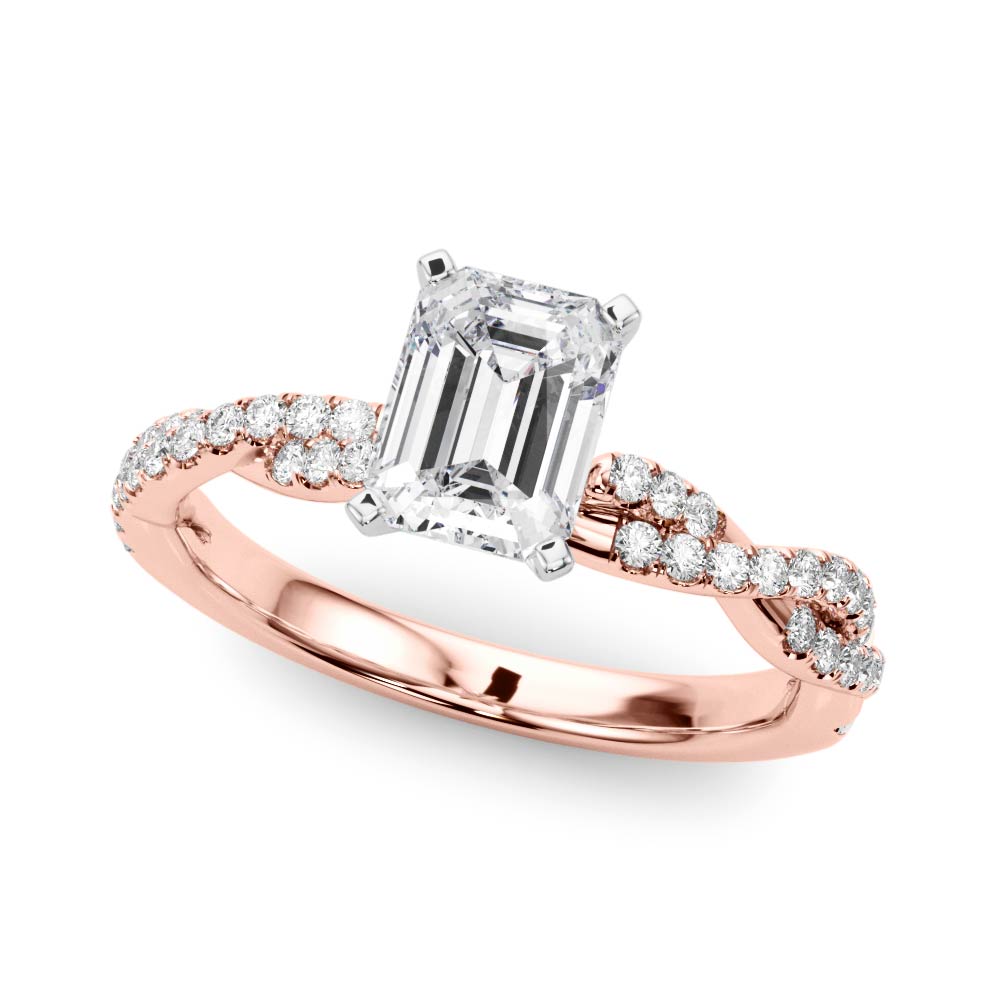 Rose gold Radiant Solitaire Twisted Pave Band with Four-Prong Setting 2