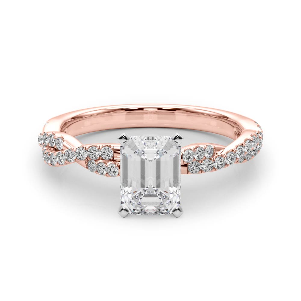 Rose gold Radiant Solitaire Twisted Pave Band with Four-Prong Setting