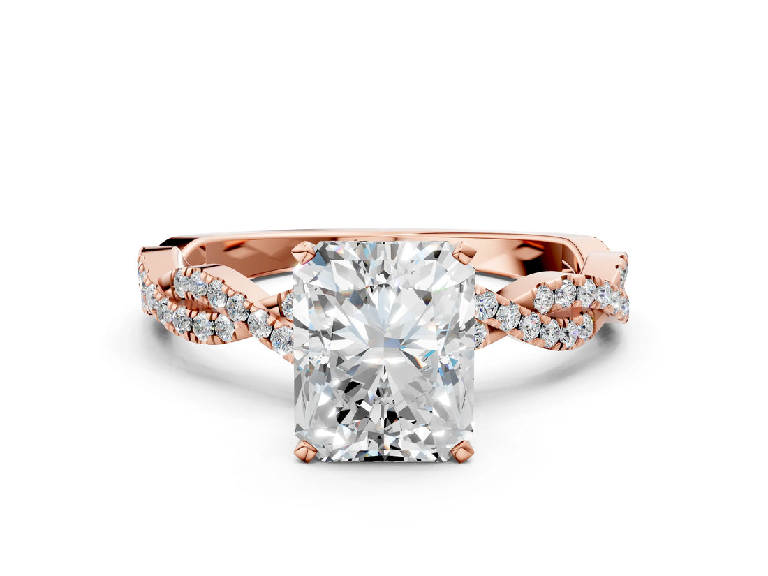 Rose gold Radiant Solitaire Twisted Pave Band with Four-Prong Setting_17