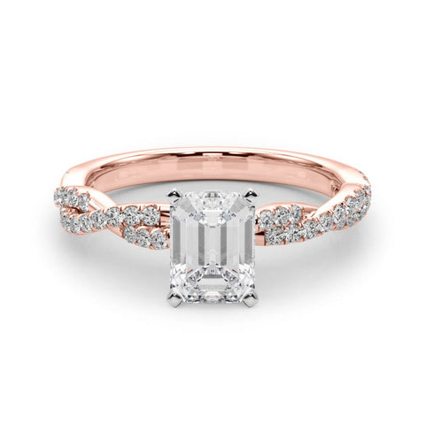 Rose gold Radiant Solitaire Twisted Pave Band with Four-Prong Setting