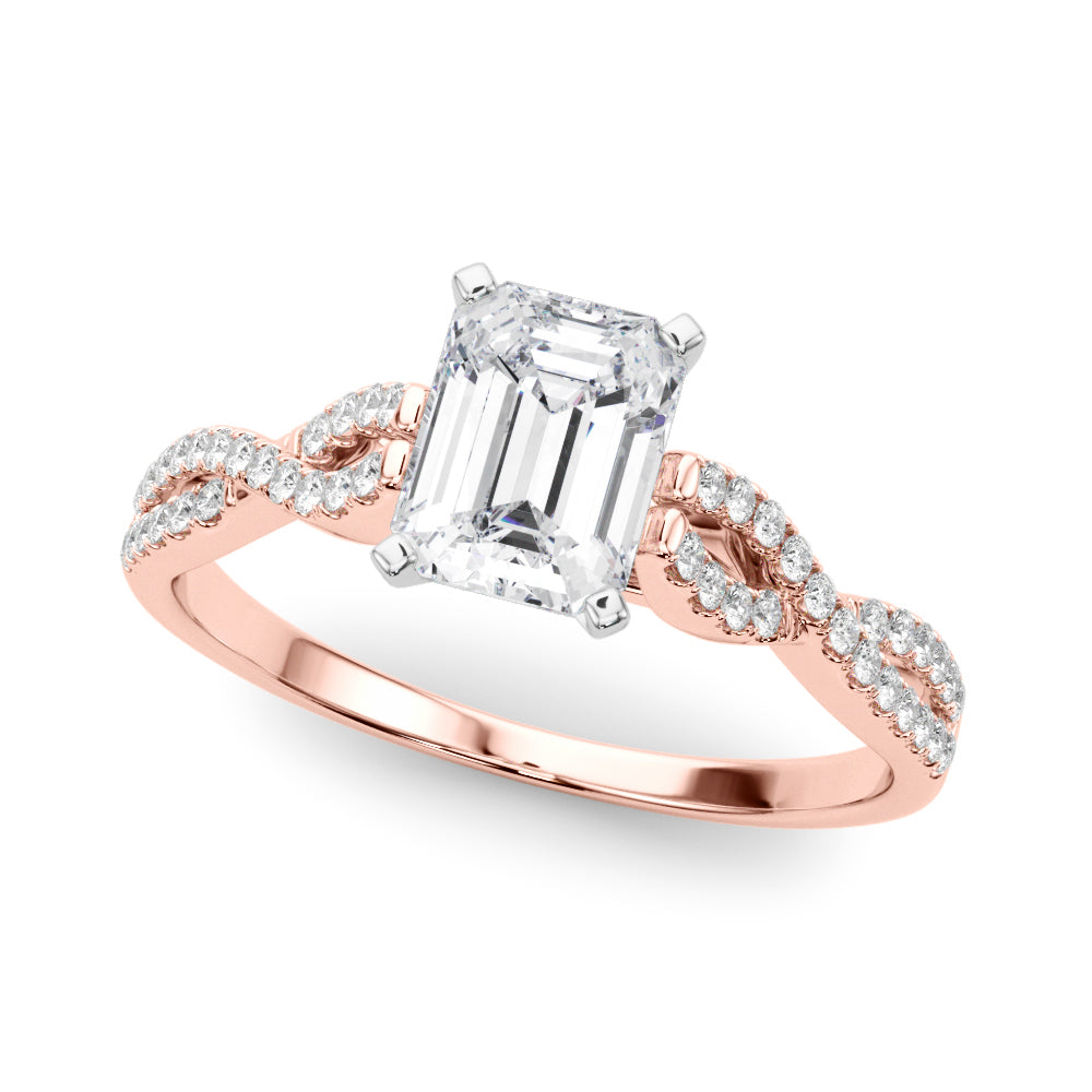 Rose gold Radiant Solitaire Twisted Pave Diamond Engagement Ring with Four-Prong Setting 2