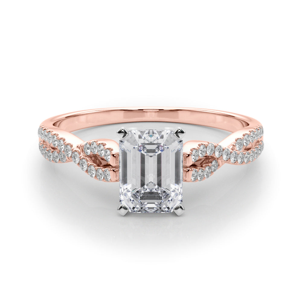 Rose gold Radiant Solitaire Twisted Pave Diamond Engagement Ring with Four-Prong Setting