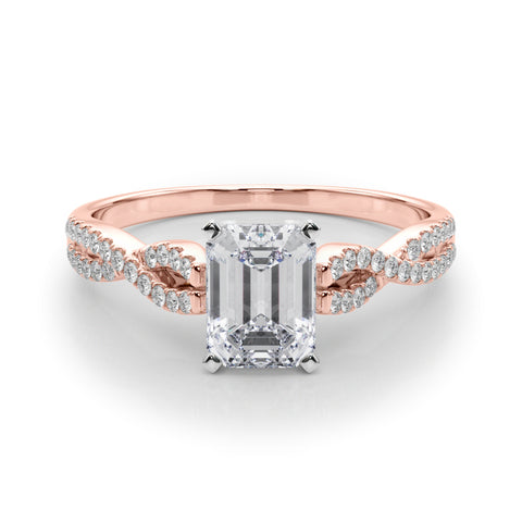 Rose gold Radiant Solitaire Twisted Pave Diamond Engagement Ring with Four-Prong Setting