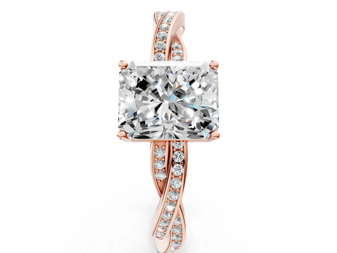 Rose gold Radiant Solitaire Twisted Pave Diamond Ring with Four-Prong Setting_12