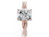 Rose gold Radiant Solitaire Twisted Pave Diamond Ring with Four-Prong Setting_12