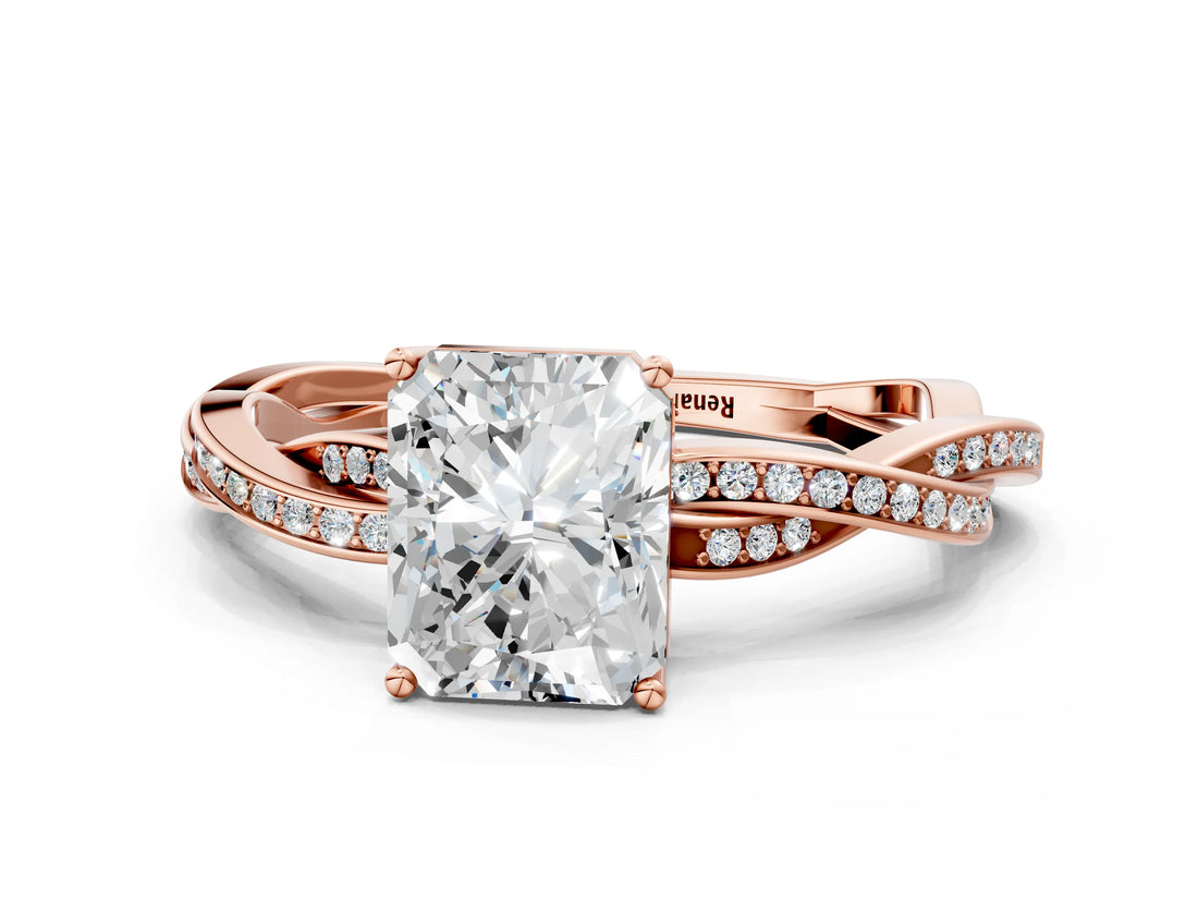Rose gold Radiant Solitaire Twisted Pave Diamond Ring with Four-Prong Setting_81