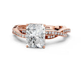 Rose gold Radiant Solitaire Twisted Pave Diamond Ring with Four-Prong Setting_81