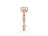 Rose gold Radiant Solitaire Twisted Pave Diamond Ring with Four-Prong Setting_83