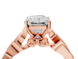 Rose gold Radiant Solitaire Vine Band with Milgrain Prong Setting_10