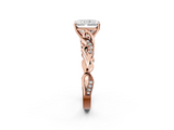 Rose gold Radiant Solitaire Vine Band with Milgrain Prong Setting_8
