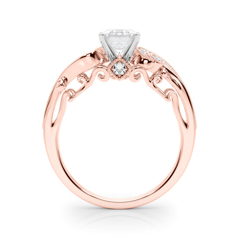 Rose gold Radiant Solitaire with Milgrain Pave Band and Four-Prong Setting 1
