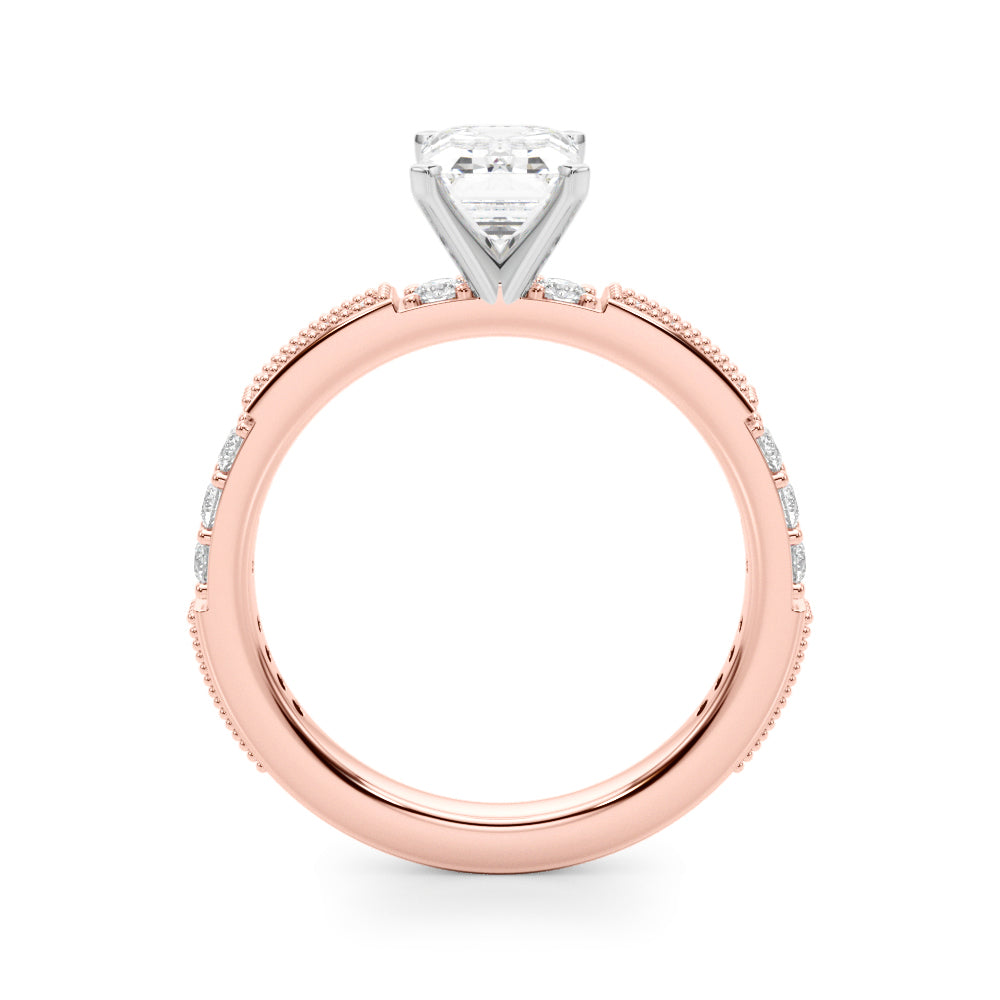 Rose gold Radiant Solitaire with Pavé Band and Four-Prong Setting 1