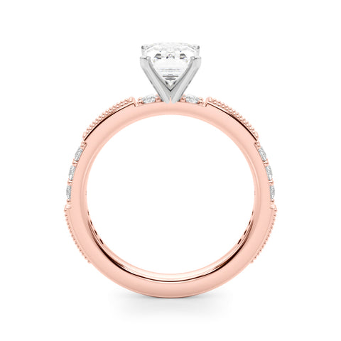 Rose gold Radiant Solitaire with Pavé Band and Four-Prong Setting 1