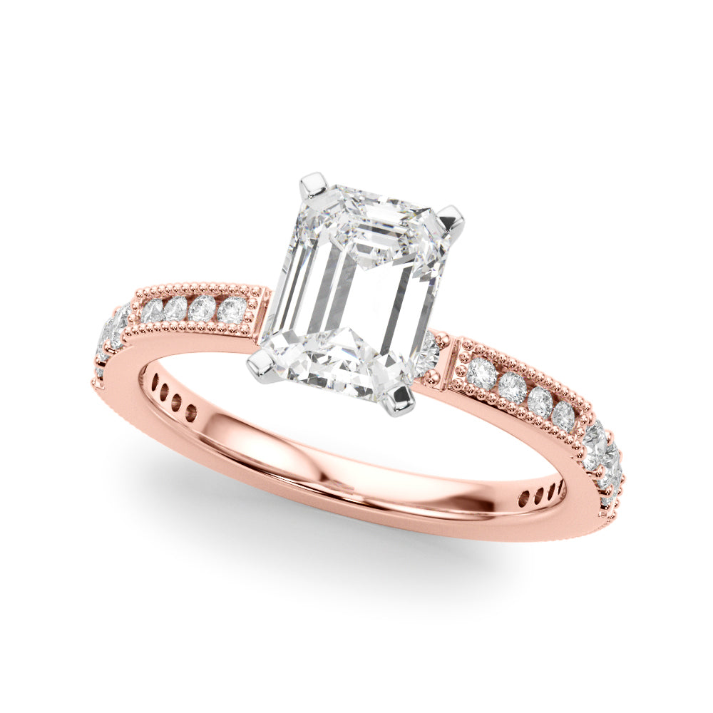 Rose gold Radiant Solitaire with Pavé Band and Four-Prong Setting 2