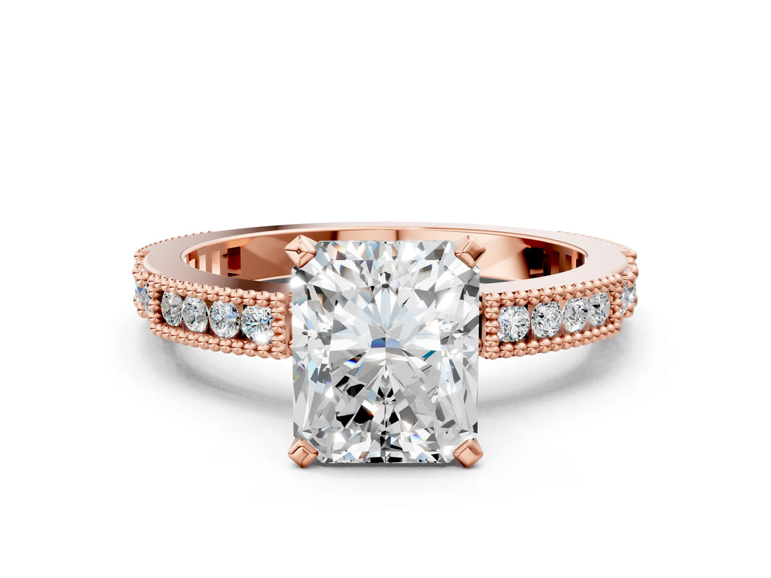 Rose gold Radiant Solitaire with Pavé Band and Four-Prong Setting_289