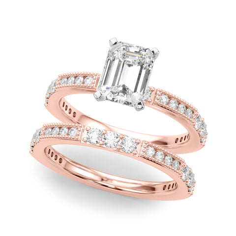 Rose gold Radiant Solitaire with Pavé Band and Four-Prong Setting