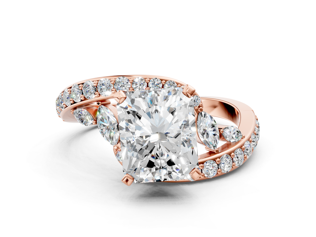 Rose gold Radiant Solitaire with Pavé Twist Band and Four-Prong Setting_112