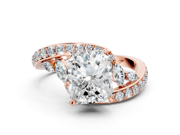 Rose gold Radiant Solitaire with Pavé Twist Band and Four-Prong Setting