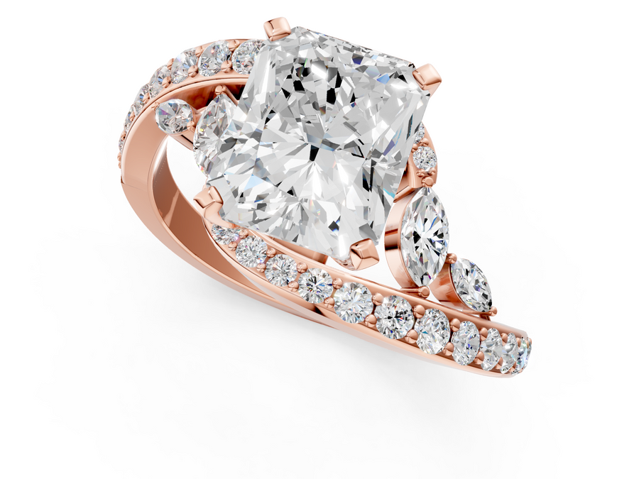 Rose gold Radiant Solitaire with Pavé Twist Band and Four-Prong Setting
