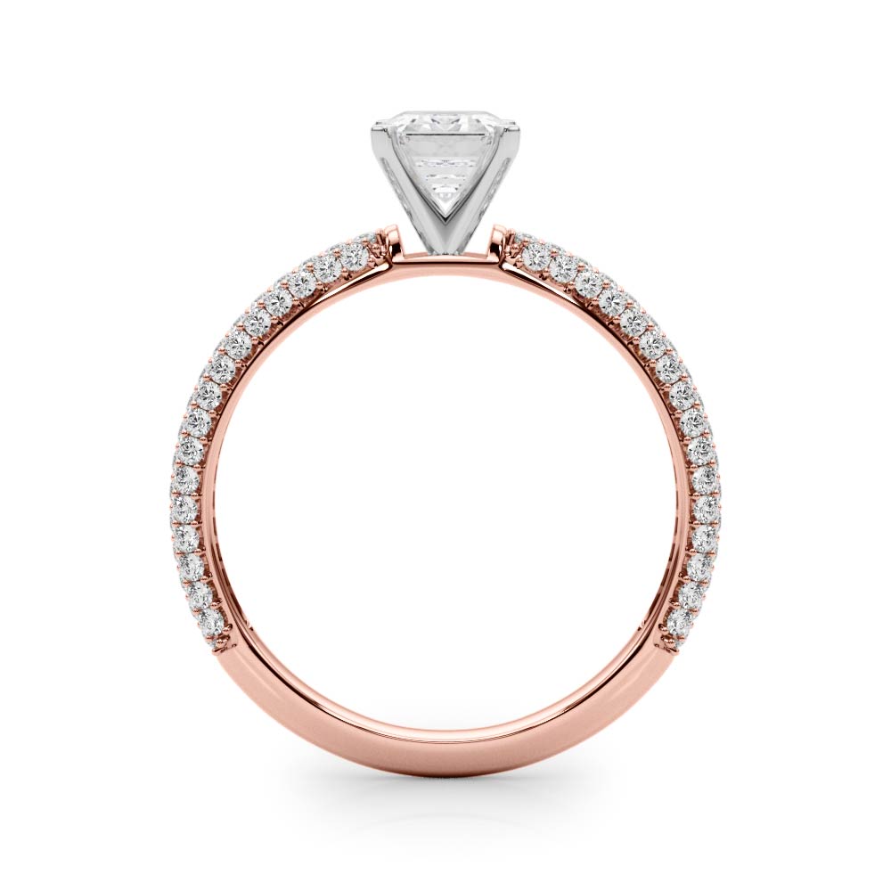 Rose gold Radiant Solitaire with Pave Band and Four-Prong Setting 1