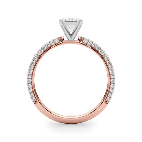 Rose gold Radiant Solitaire with Pave Band and Four-Prong Setting 1